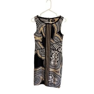 Chaya Sleeveless Paisley Print Sheath Dress Black Tan White AXJO4R2K Size 4